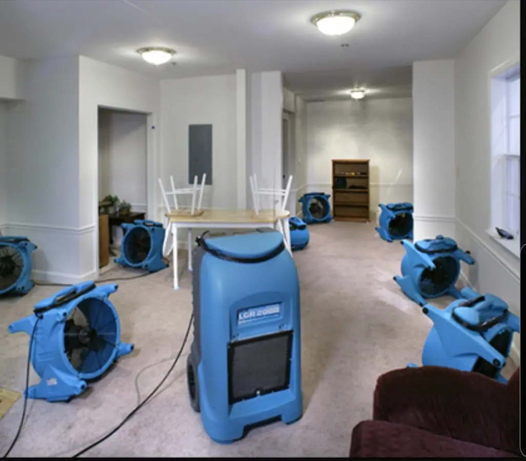 Air movers and dehumidifier setup for Water Extraction & Removal in Sikeston